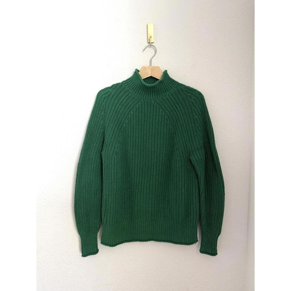 J.Crew Women’s S Sweater Roll Neck Cotton Chunky Green Nautical Fisherman Core